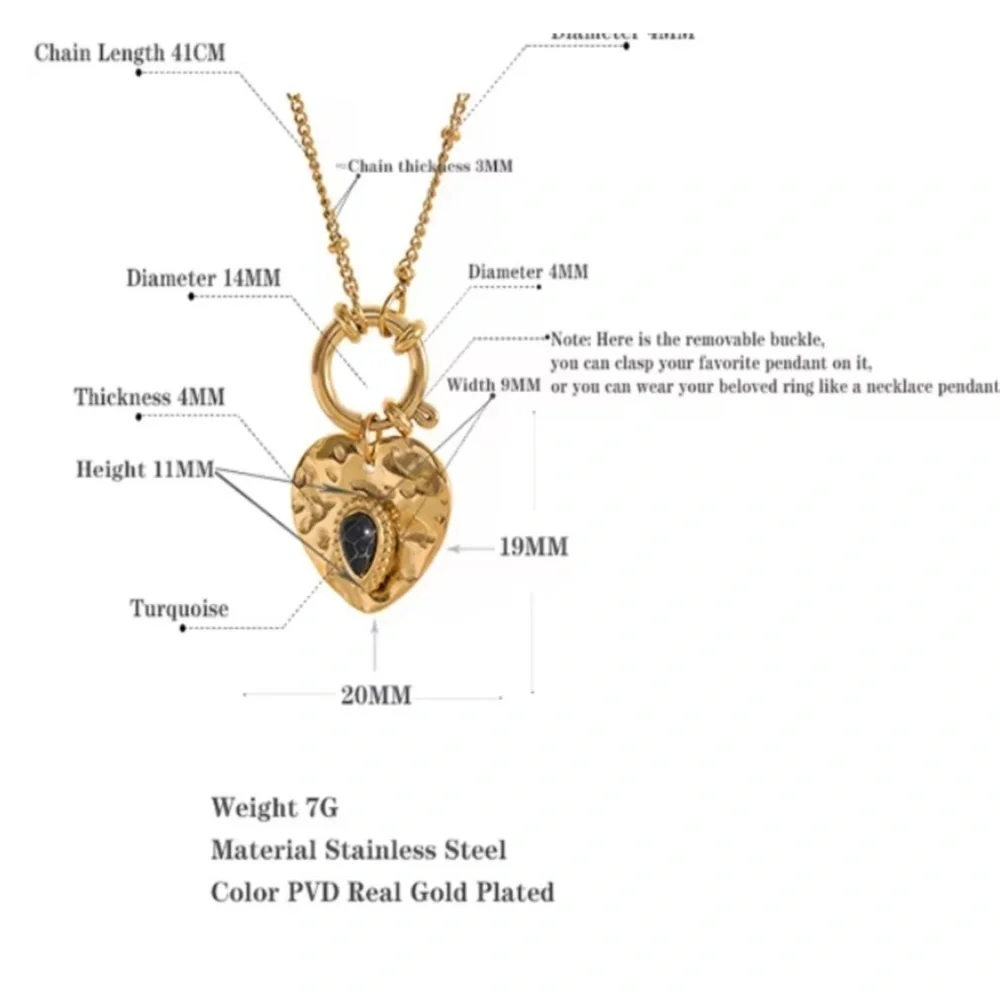 18K Gold Plated black turquoise charm holder Necklace stainless steel jewelry - Picture 11 of 11